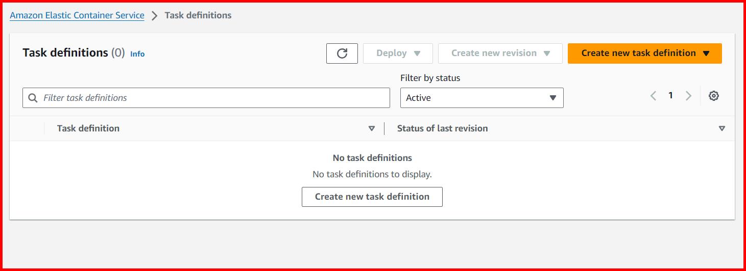 Picture showing the create new task definiton button for creating the new task definition